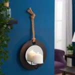 DANYA B Algarve Black Round Pillar Candle Sconce with Mirror and Rope thumbnail 2
