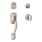 Schlage Camelot Single Cylinder Deadbolt with Siena Knob Handleset, Satin Nickel thumbnail 1