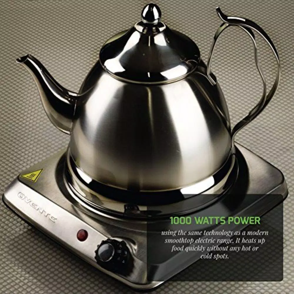 Ovente 1000W Single Hot Plate Electric Infrared Glass Cooktop Burner, 7 in., Silver