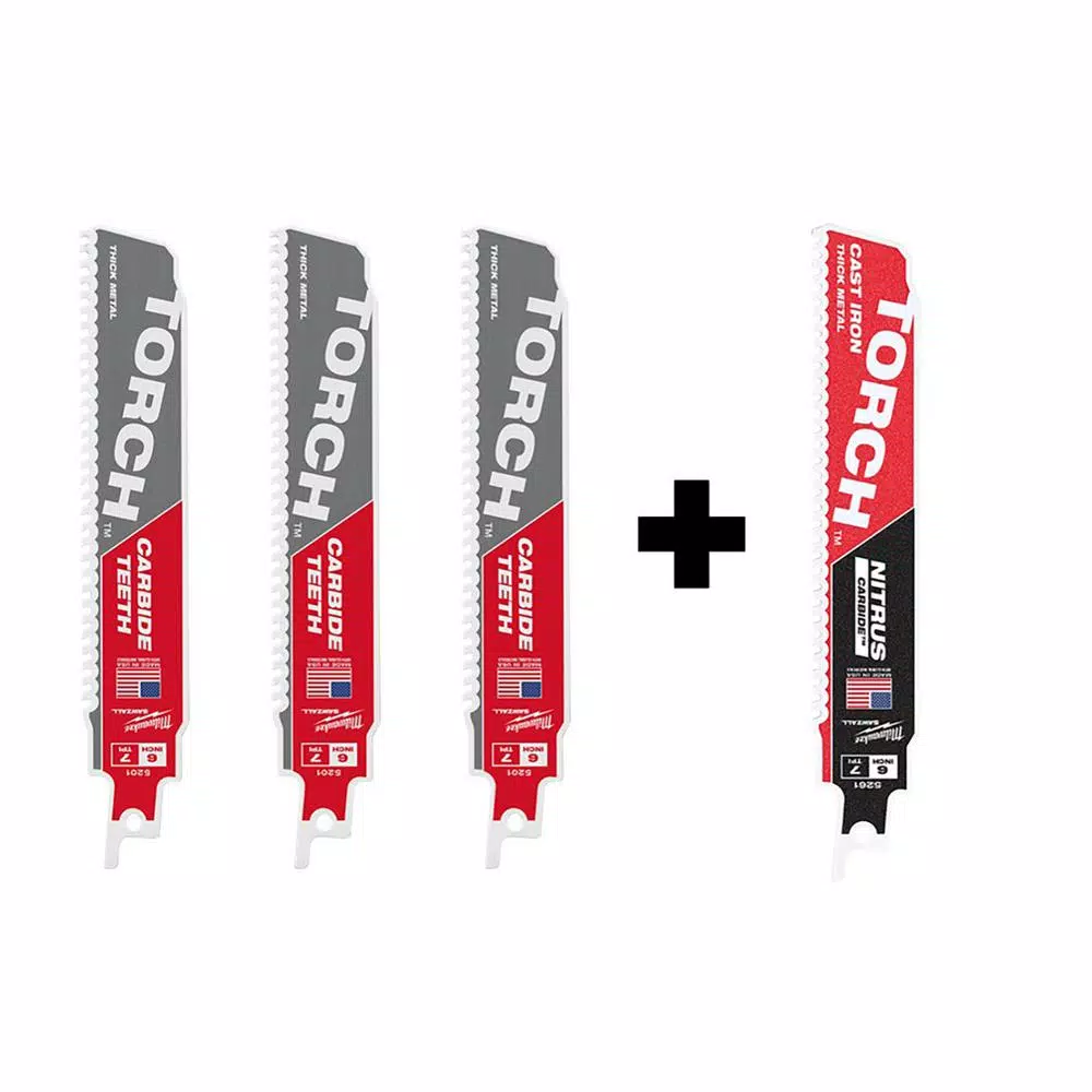 Milwaukee 6 in. 7 TPI The TORCH Carbide & Nitrus Carbide Reciprocating Saw Blade 4-Pack