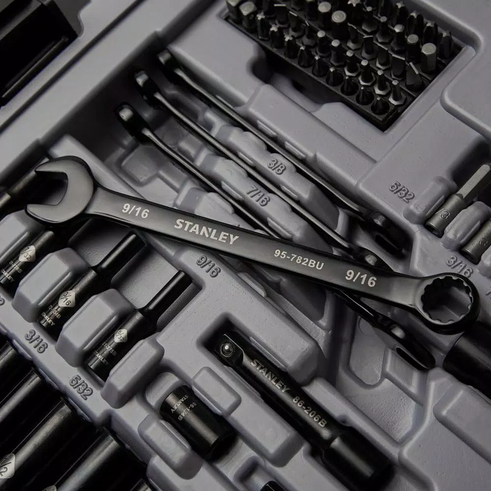 STANLEY 201-Piece Mechanics Tool Set with Black Chrome Finish