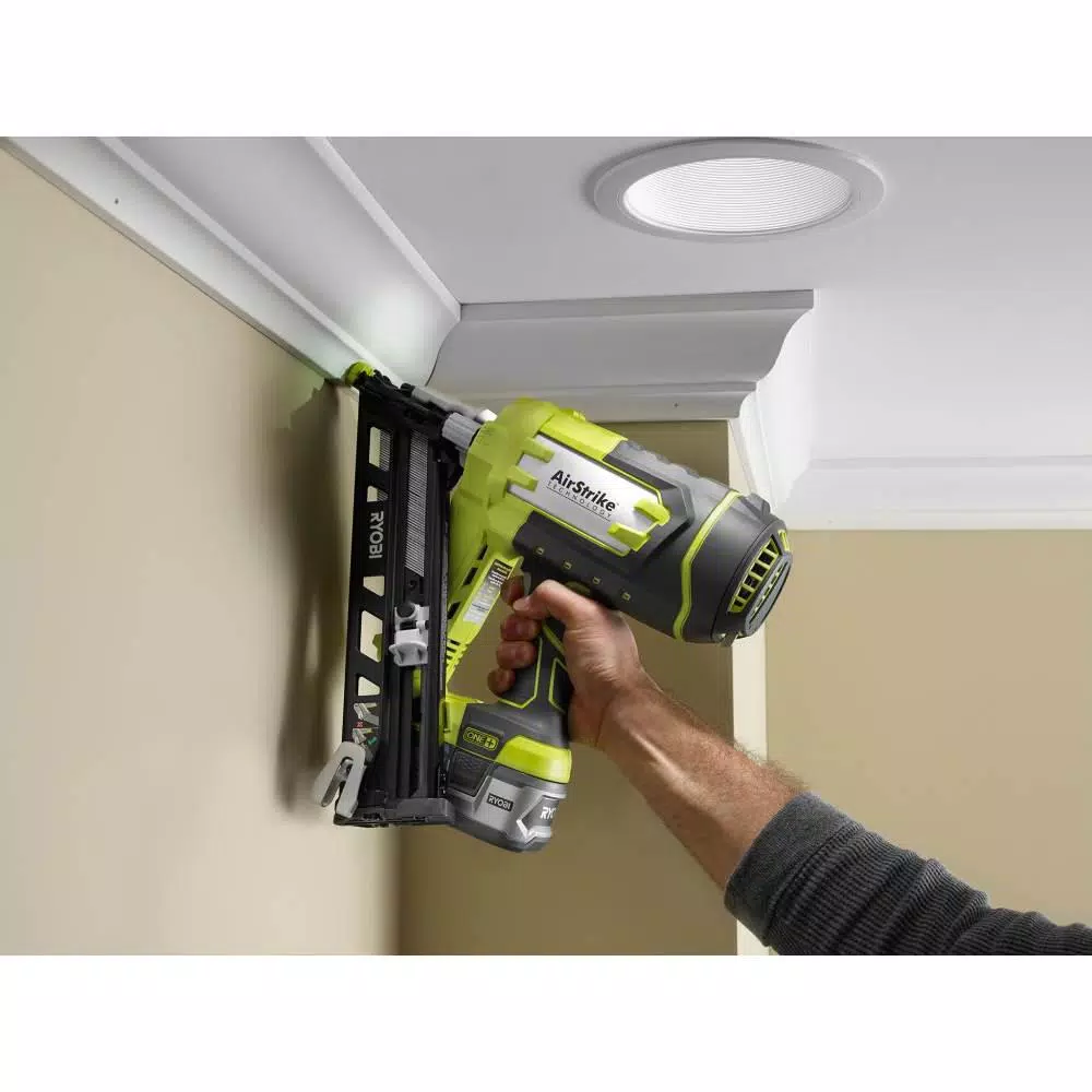 RYOBI 18V ONE+ 15-Gauge Angled Cordless AirStrike Finish Nailer Kit with 2.0 Ah Battery and Charger