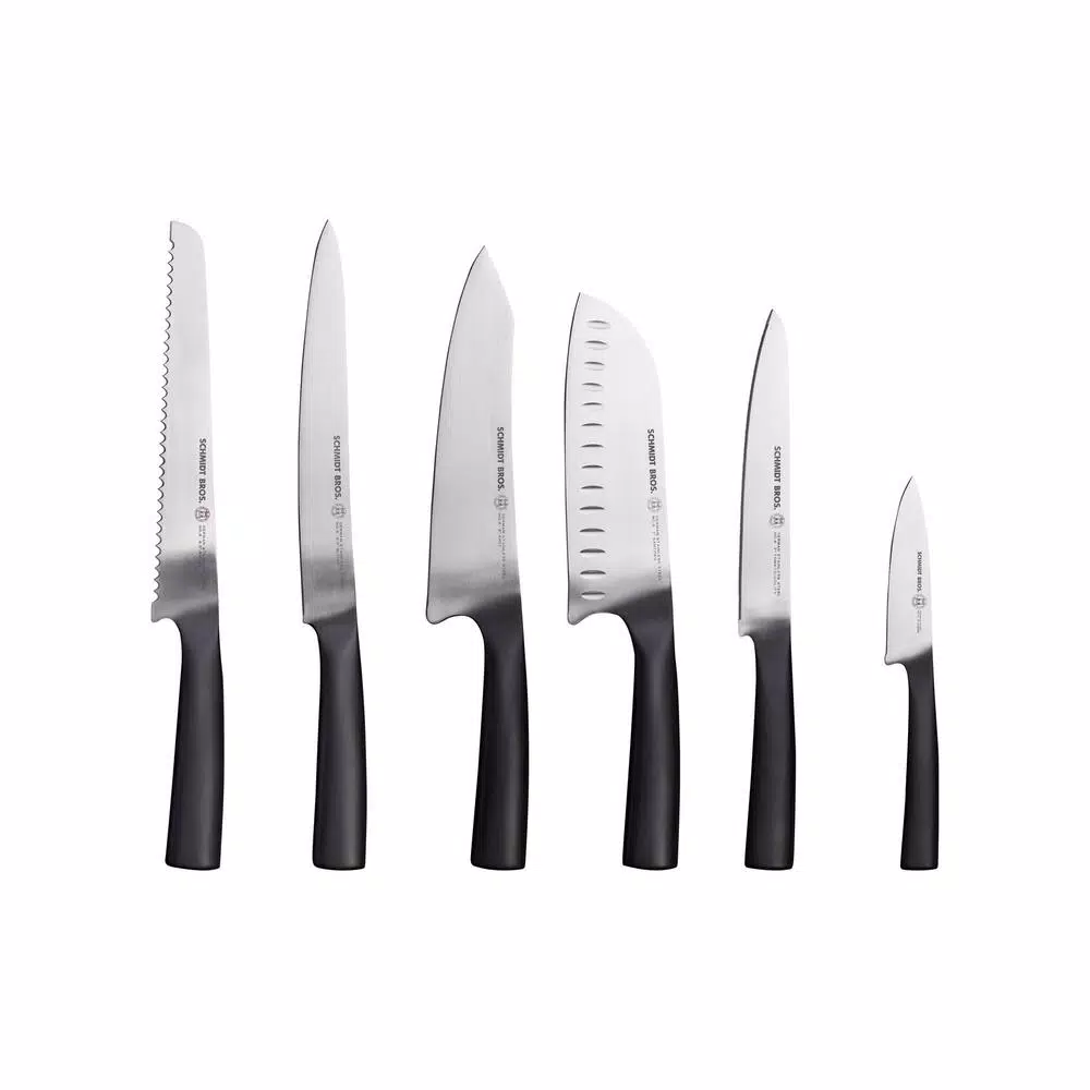 SCHMIDT BROS. Schmidt Brothers Carbon6 7-Piece Stainless Steel Cutlery Set with Acacia Midtown Knife Block