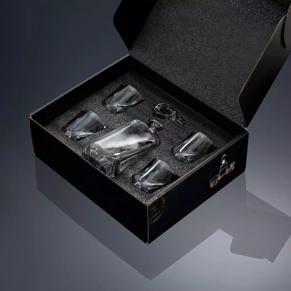 JoyJolt Aurora Crystal Whiskey Decanter Set with 4 Old Fashioned Glasses