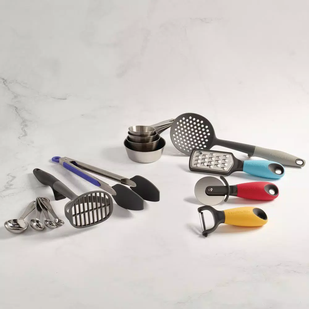 Frigidaire 14-Piece Silicone and Nylon Kitchen Utensil Set with Stainless Steel Measuring Tools