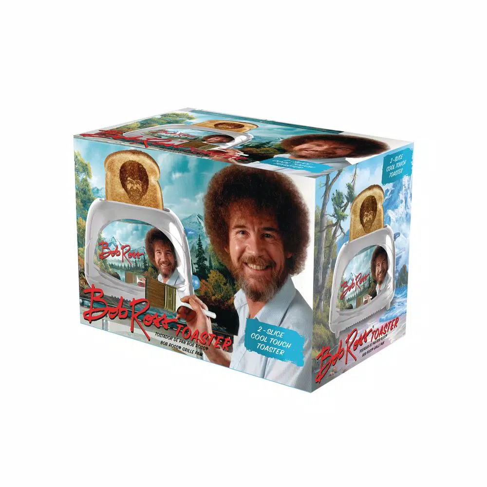 Uncanny Brands Bob Ross 2-Slice Silver Toaster with Reheat, Defrost, and Quick Stop Functions