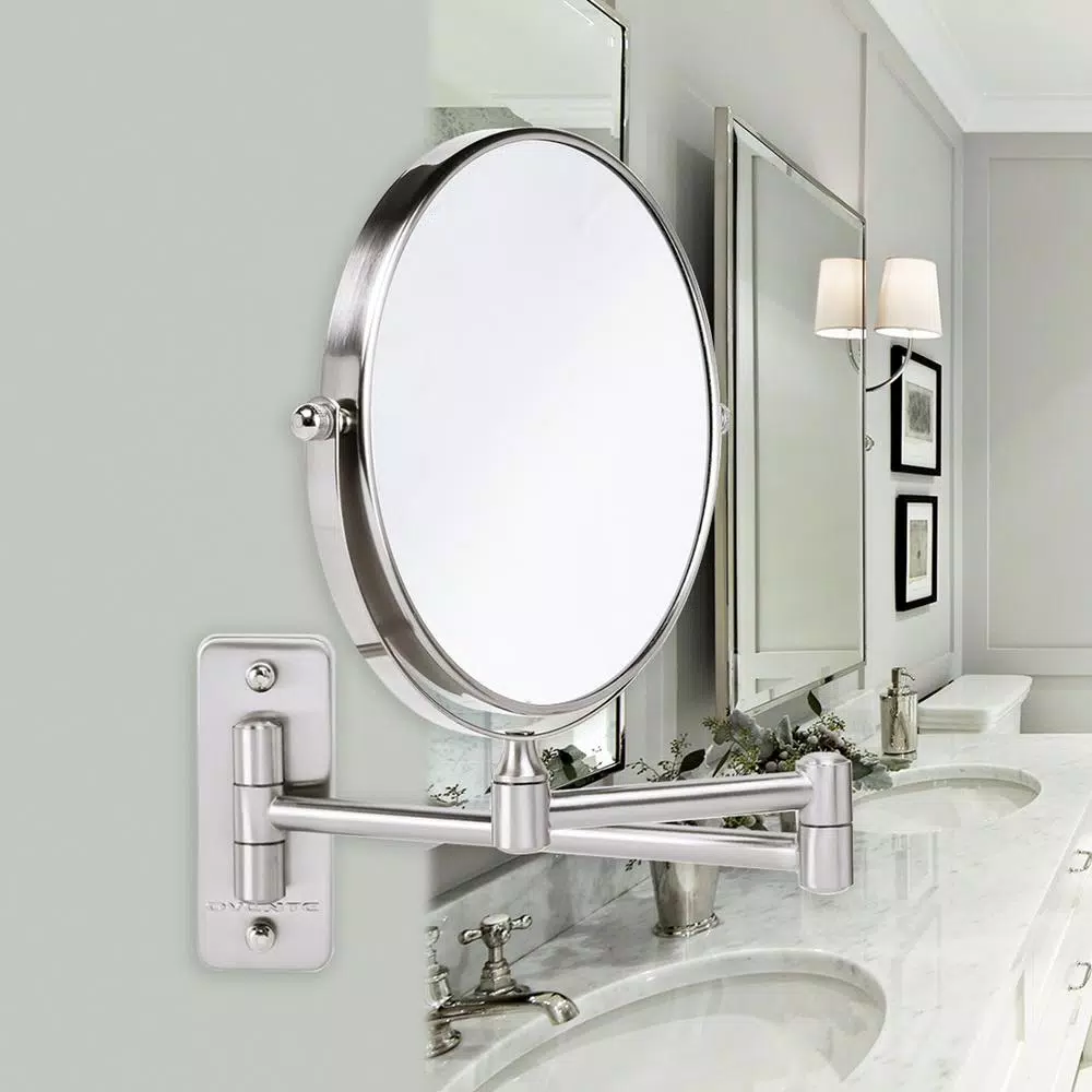 Ovente Wall Mounted Dual-Sided Makeup Mirror, 1x/10x Magnification, Brushed Nickel