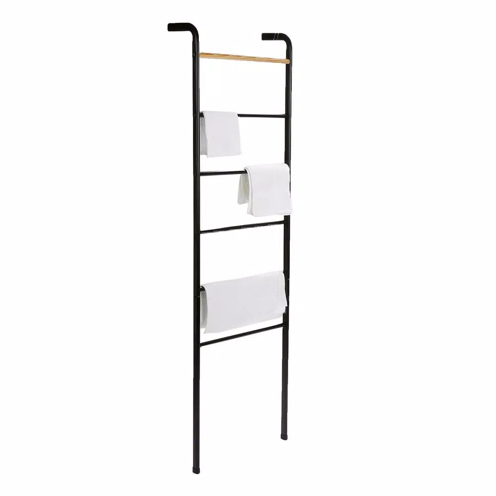 Mind Reader 6-Bar Freestanding Towel Rack, Black Metal Bathroom Towel Stand