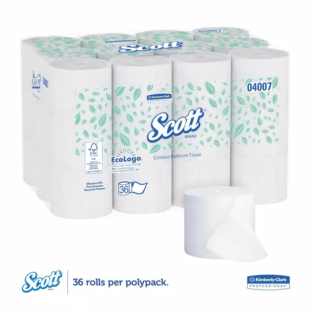 Kimberly-Clark PROFESSIONAL Scott Coreless Standard Bath Tissue, 2-Ply, White, 36 Rolls
