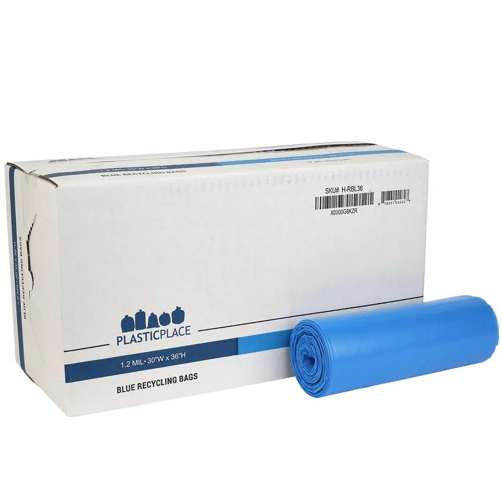 Plasticplace 20-30 Gallon Blue Recycling Bags, 1.2 Mil Thickness, 200 Count Case
