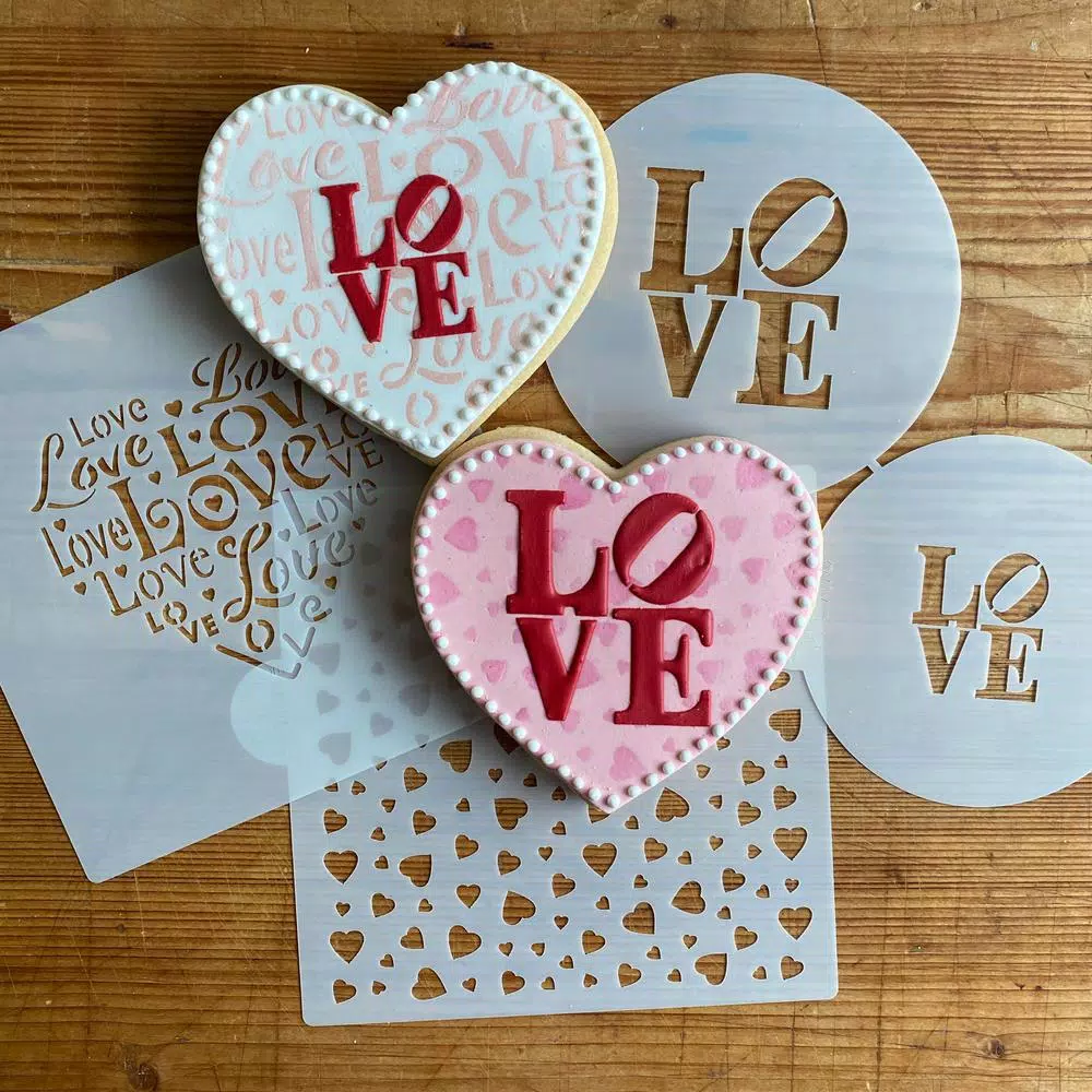 Designer Stencils Love and Scattered Hearts Cookie Stencil Bundle - 4 Pattern Set
