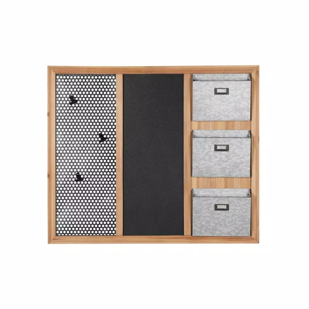 StyleWell 3-Section Wood and Metal Wall-Mount Organizer with Chalkboard