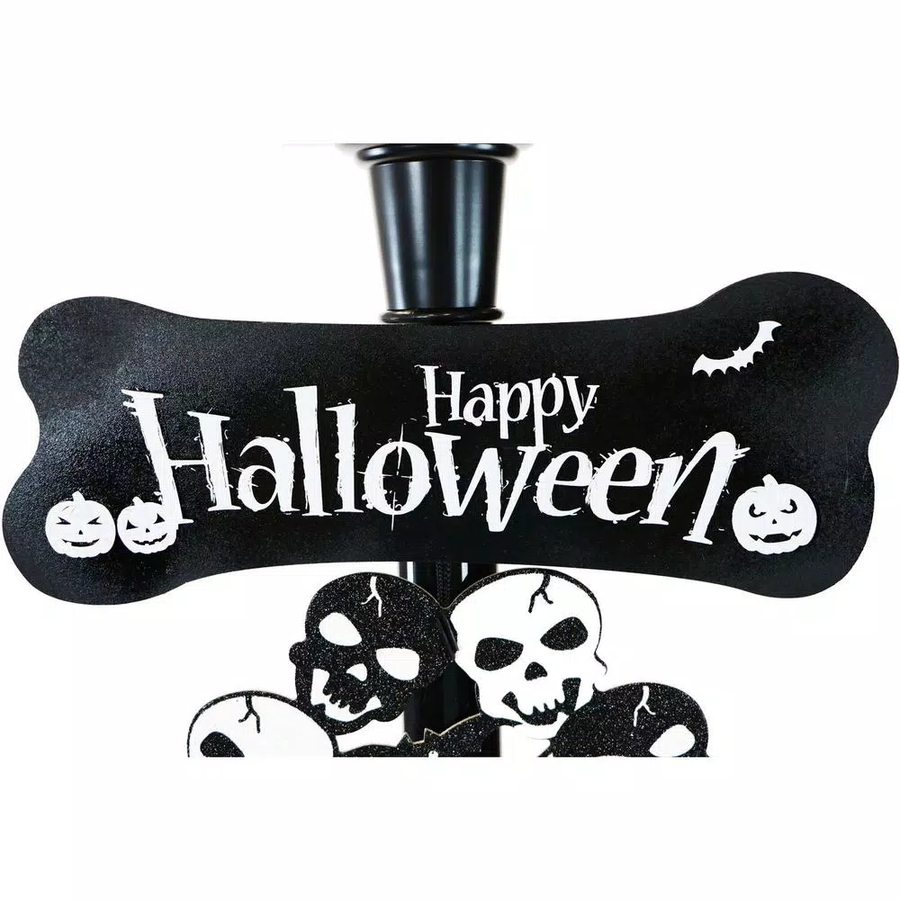 Haunted Hill Farm 71 in. Black Wicked Witch Animated Lamp Post with Spooky Music