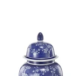 Benjara Blue and White Ceramic Ginger Jar with Petite Flower Design and Lid thumbnail 3