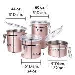 Creative Home Rose Gold Stainless Steel Canister Set, 4-Piece Airtight Food Storage Containers with Locking Clamp thumbnail 5