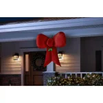 Airblown 4.49 ft. Red Velvet Fuzzy Inflatable Christmas Bow with External LED Spotlight thumbnail 2