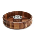 Nambe Nara 13 in. Acacia Wood Chip and Dip Server with Alloy Dip Bowl thumbnail 1