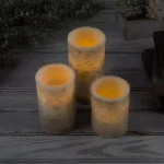 Lavish Home Cream Flameless Birch Bark Pillar Candle Set with Remote thumbnail 5