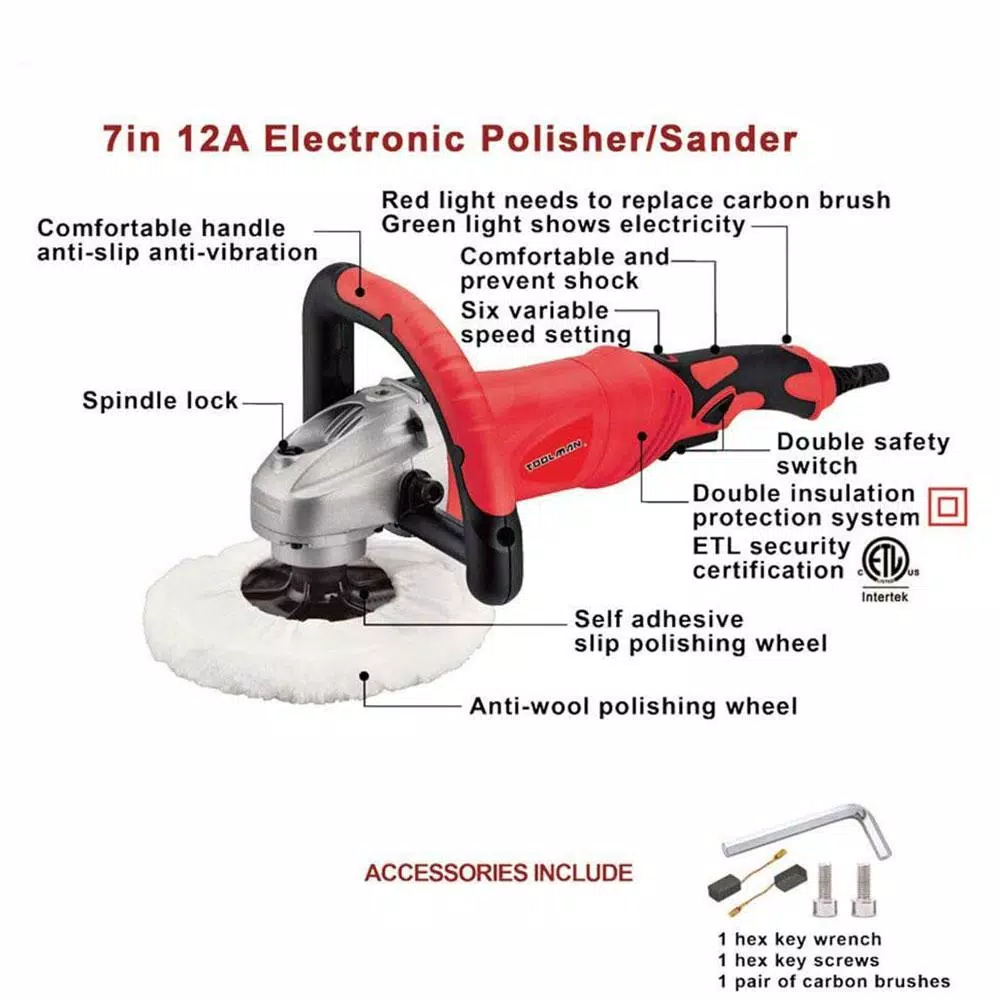Boyel Living 12 Amp 7 in. Corded Variable Speed Polishing Buffer and Disc Sander with 6 Speed Settings
