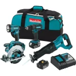 Makita 18V LXT Lithium-Ion Cordless 4-Piece Combo Kit (XT442) - Hammer Drill, Circular Saw, Reciprocating Saw & Flashlight thumbnail 1