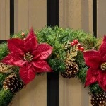 Home Accents Holiday 36 in. Burgundy Poinsettia and Mixed Pine Wreath with Berries, Gold Glitter Cedar and Pinecones thumbnail 4