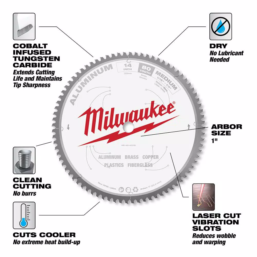 Milwaukee 14 in. 80T Carbide Tipped Aluminum and Metal Cutting Circular Saw Blade