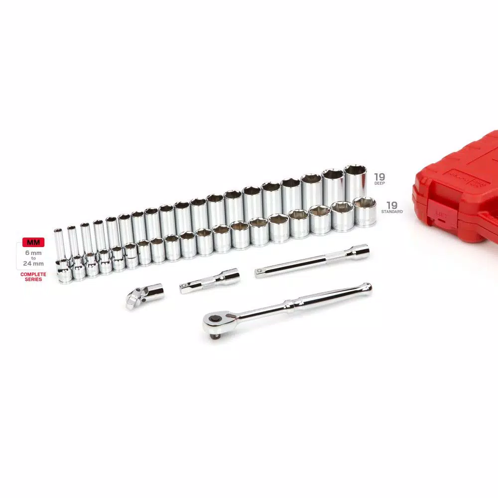 TEKTON 43-Piece 3/8 in. Drive 6-Point Metric Socket and Ratchet Set (6-24 mm)