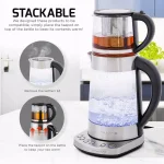 Ovente 1.7L Stainless Steel Glass Electric Kettle with ProntoFill Technology and 27-Oz Teapot Bundle thumbnail 2