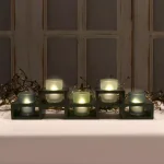 LUMABASE Wooden Candle Centerpiece Tray with 5 Frosted Earth Tone Glass Votive Holders, Black thumbnail 3
