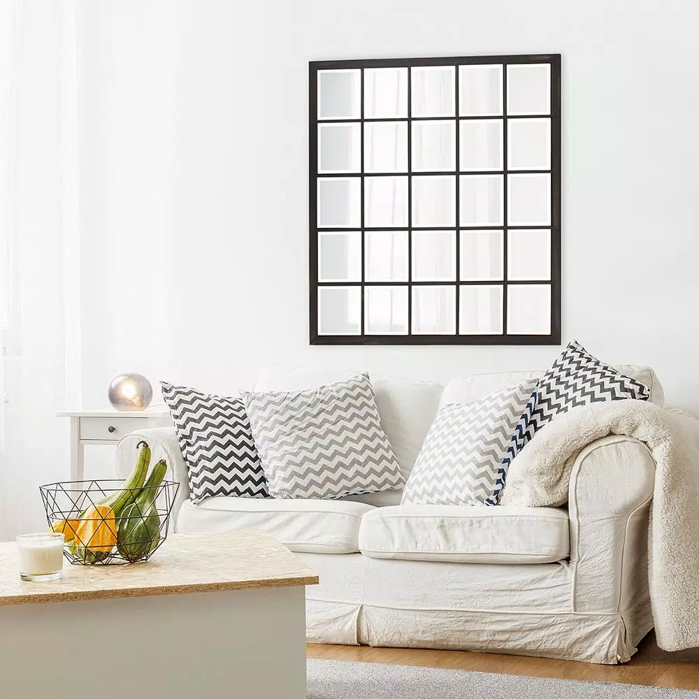 Unbranded Oil Rubbed Bronze Beveled Glass Windowpane Style Accent Mirror, 34 in. x 38 in.