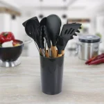 MegaChef 12-Piece Black Silicone and Wood Kitchen Utensil Set thumbnail 6