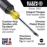 Klein Tools 1/4 in. Flat Head Screwdriver with 4 in. Square Shank and Cushion Grip thumbnail 2