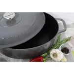 Chasseur 6 qt. Oval Enameled Cast Iron Dutch Oven with Lid, Caviar Grey thumbnail 4
