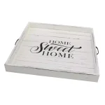 Stonebriar Collection Stonebriar Rustic White Wood Decorative Serving Tray with Metal Handles thumbnail 2