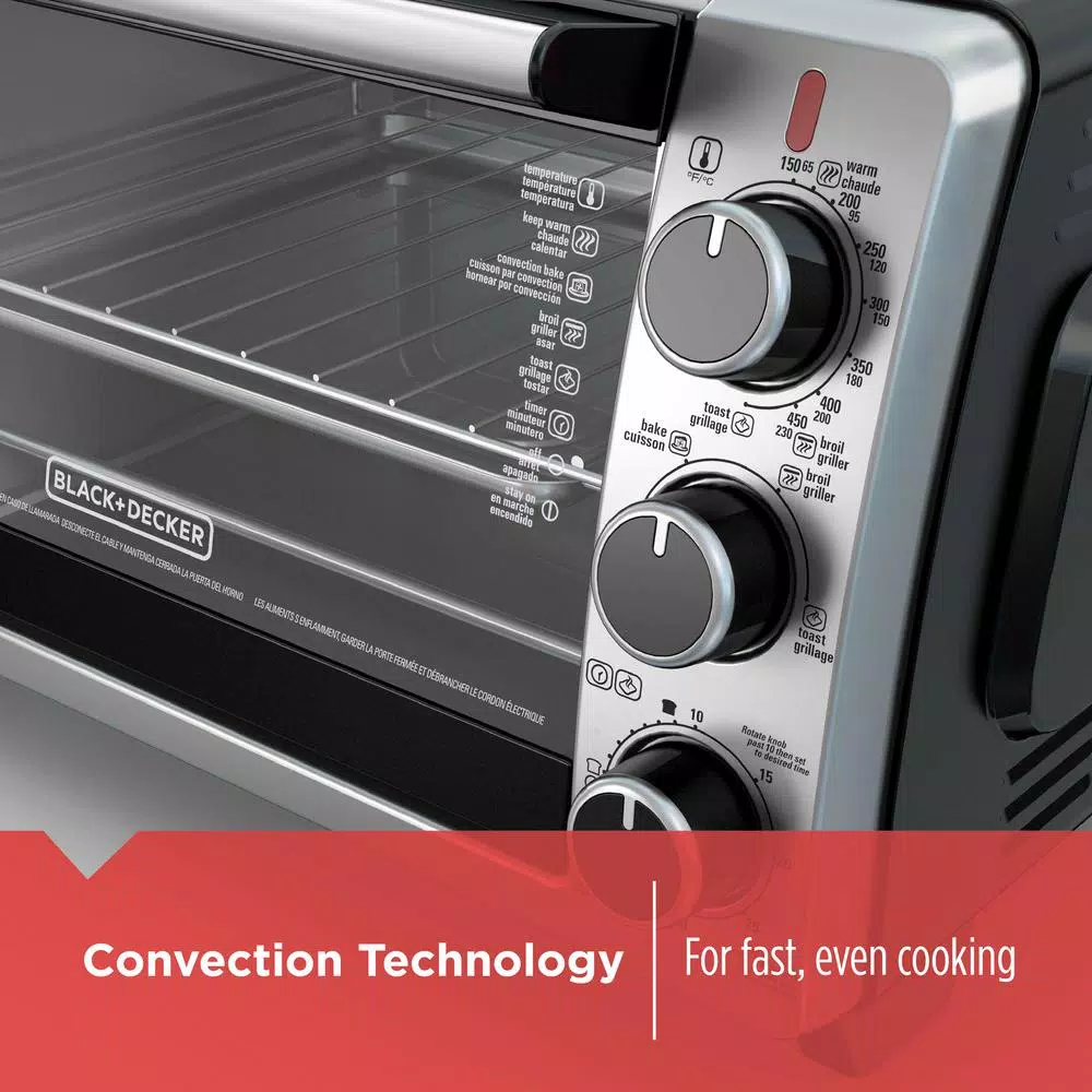 BLACK+DECKER 6-Slice Convection Toaster Oven with Bake, Broil, Toast, and Keep Warm Functions - Black/Stainless Steel