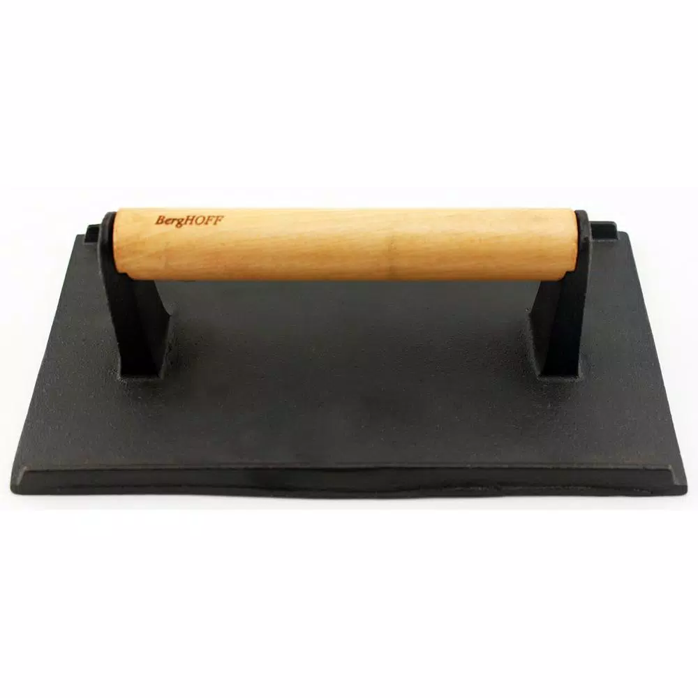 BergHOFF Cast Iron Rectangular Bacon and Steak Press with Wooden Handle