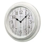 La Crosse Technology 14 in. Round White Distressed Barn Wood Style Wall Clock with Quartz Movement thumbnail 3