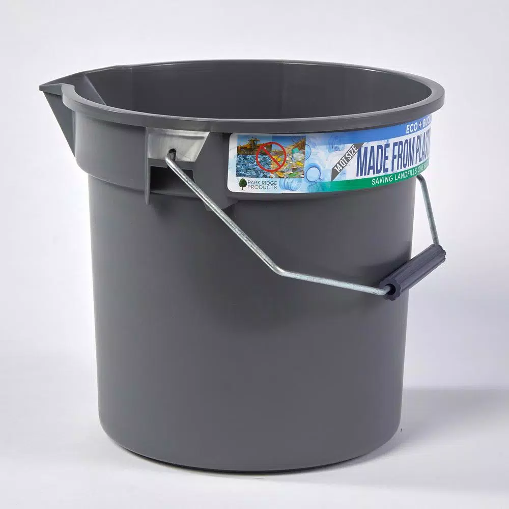 TAFCO PRODUCTS Tafco 3.5 Gal. Gray Round Utility ECO Bucket, 14 Qt. Heavy-Duty Commercial Grade, Made from 100% Recycled Water Bottles