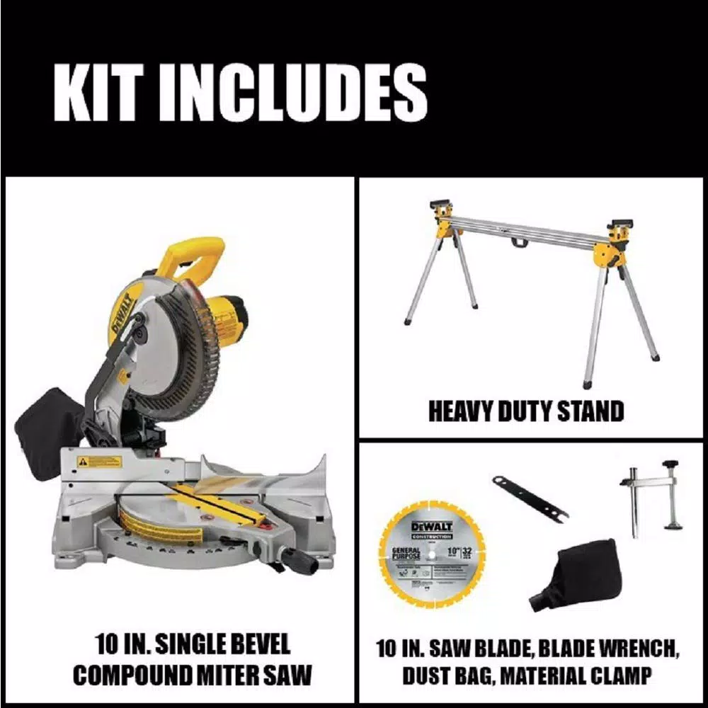 DEWALT 10 in. 15 Amp Corded Compound Single Bevel Miter Saw with Heavy-Duty Miter Saw Stand Bundle