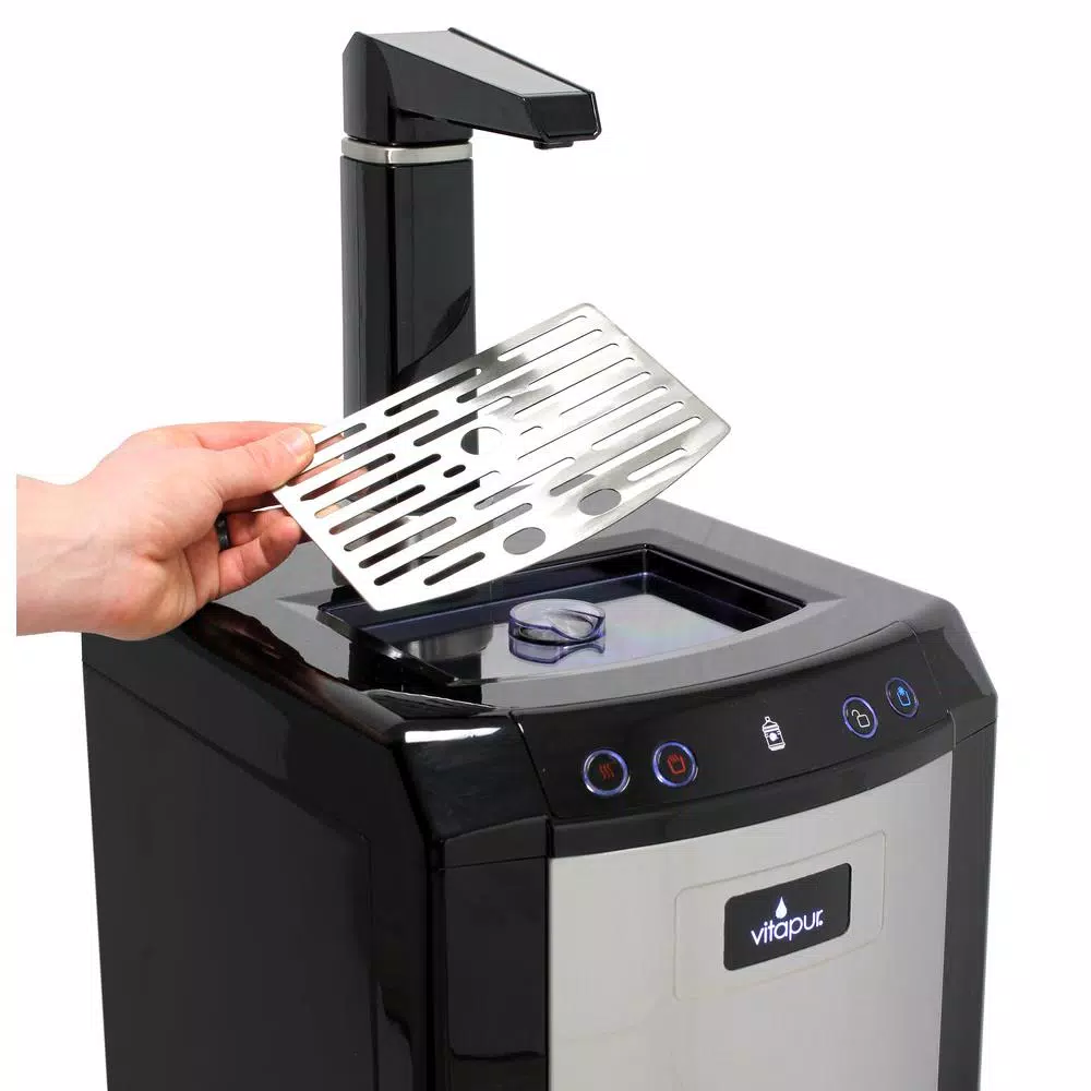 Vitapur Bottom Loading Water Cooler Dispenser with Kettle Feature, Hot/Room/Cold, Stainless Steel & Black