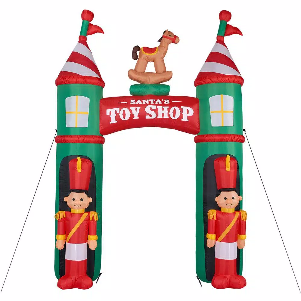 Fraser Hill Farm 10 ft. Santa's Toy Shop Archway Inflatable with White Lights