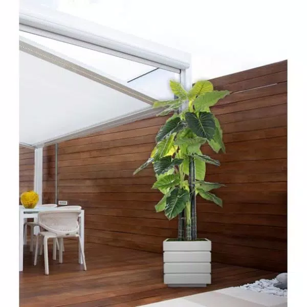 Vintage Home 84 in. Artificial Elephant Ear Plant with White Fiberstone Planter