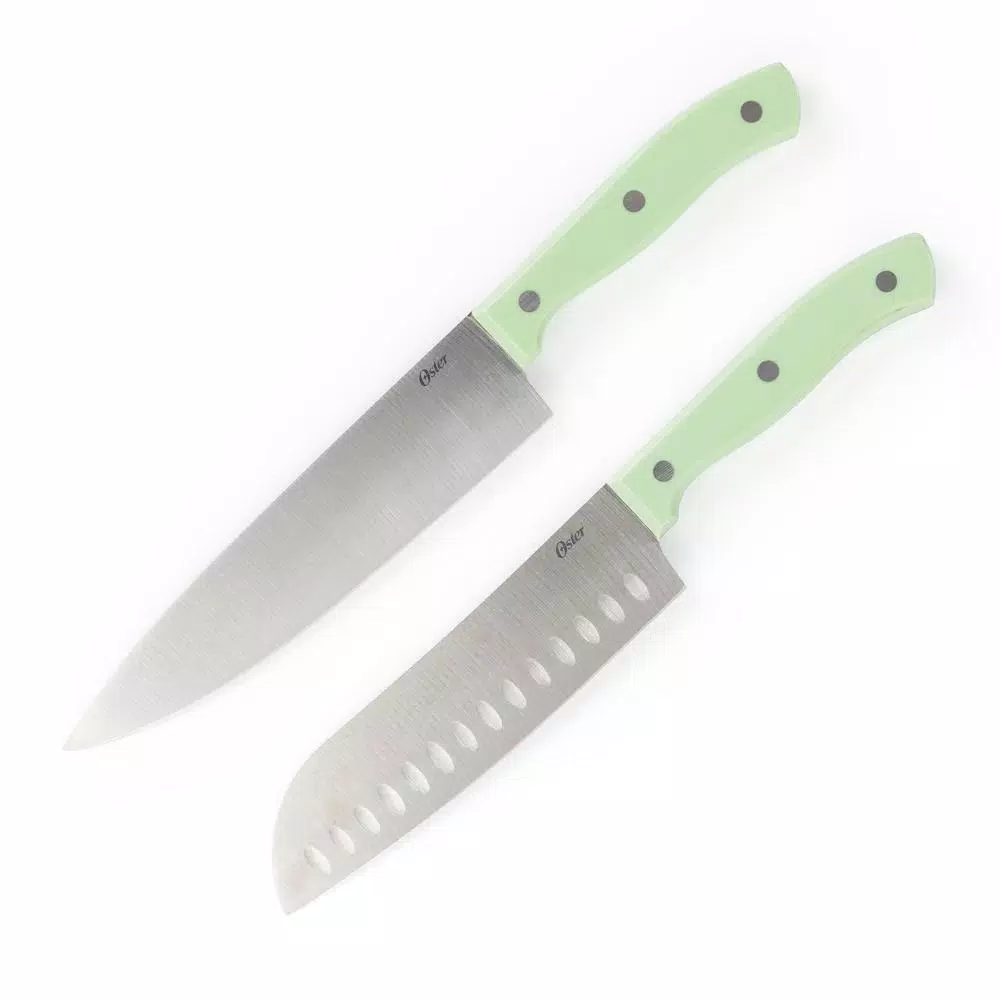 Oster Evansville 14-Piece Stainless Steel Knife Set with Hardwood Block in Turquoise
