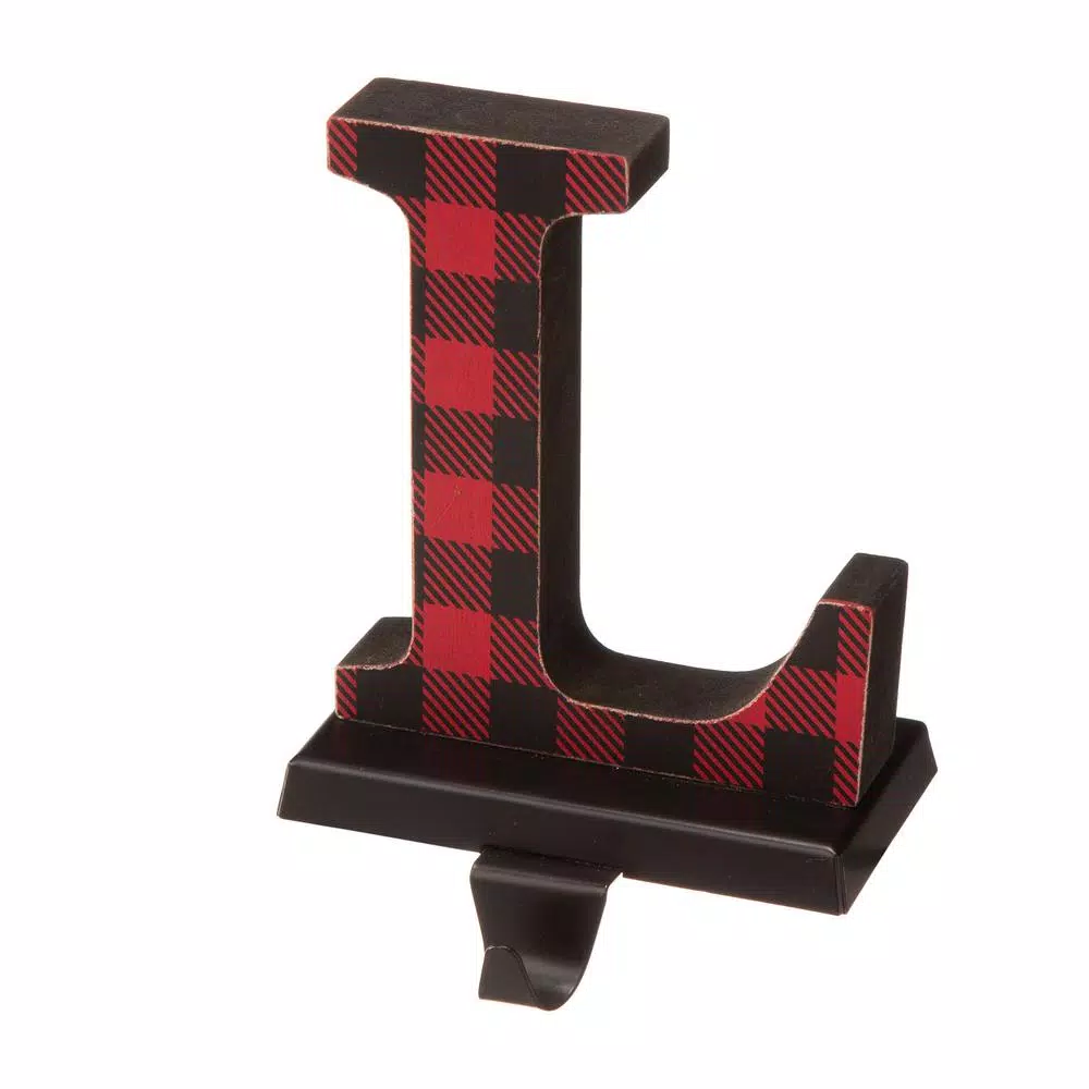 Glitzhome NOEL Buffalo Plaid Christmas Stocking Holder Set of 4 - Wood and Metal