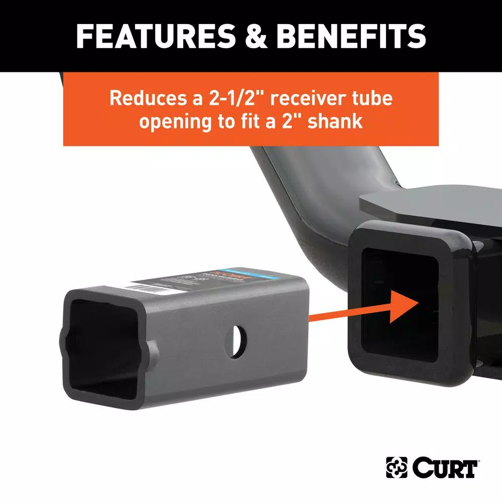 CURT Reducer Sleeve Adapter, 2-1/2" to 2" Receiver Tube Converter