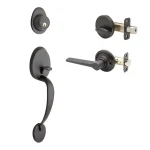 Copper Creek Mid Century Modern Tuscan Bronze Front Door Handleset with Zane Contemporary Lever Trim thumbnail 1