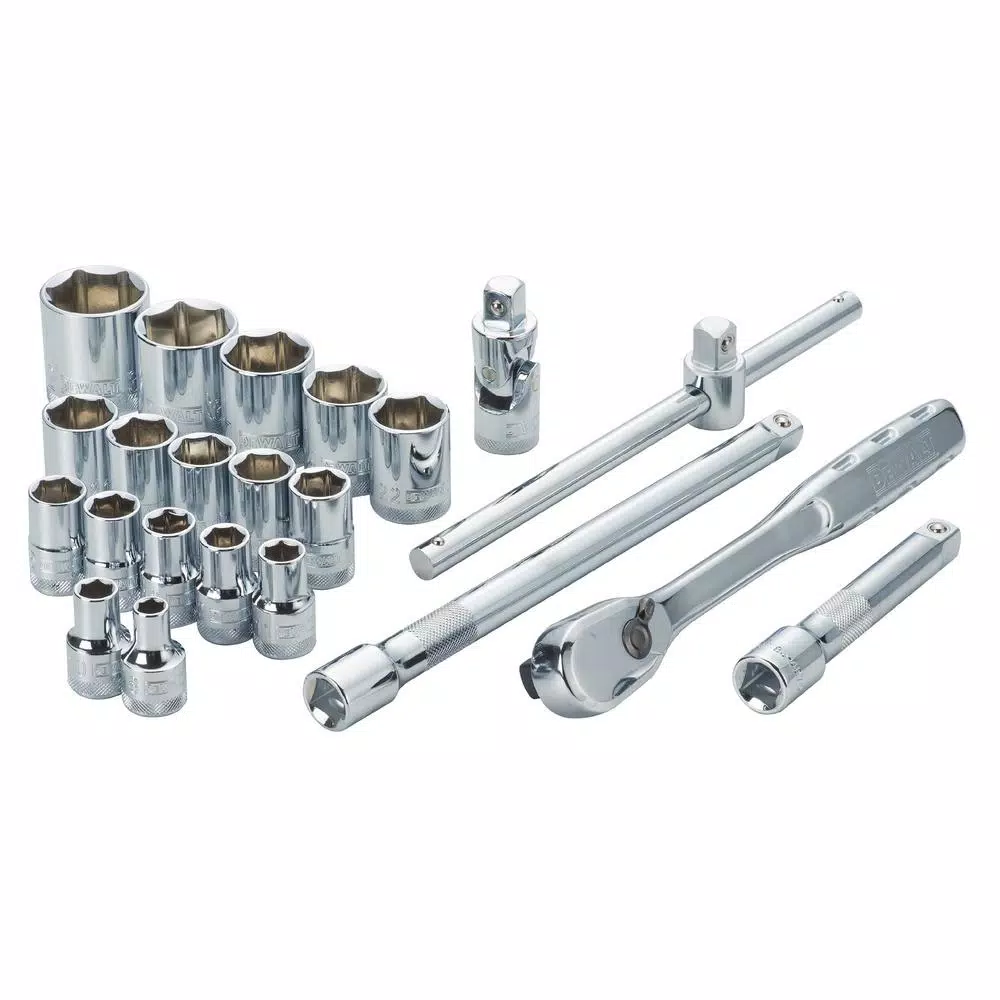 DEWALT 22-Piece 1/2 in. Drive Metric Socket Set with Ratchet and Accessories