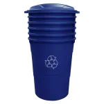 HDX Otto 32 Gal. Blue Round Plastic Recycling Bin with Lid and Recycling Logo thumbnail 2