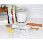 Unbranded White Marble Rolling Pin with Wooden Handles and Rolling Pin Rest thumbnail 5