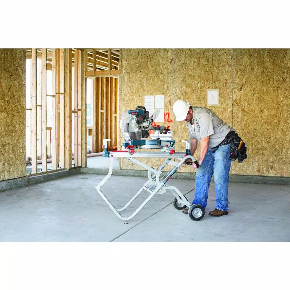 Bosch T4B Gravity Rise Miter Saw Stand with Wheels and Rapid-Release Mounts